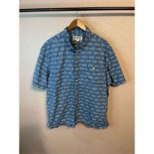 Duluth Trading Relaxed Fit Shirt Mens XL Blue Fish Short Sleeve Button Up